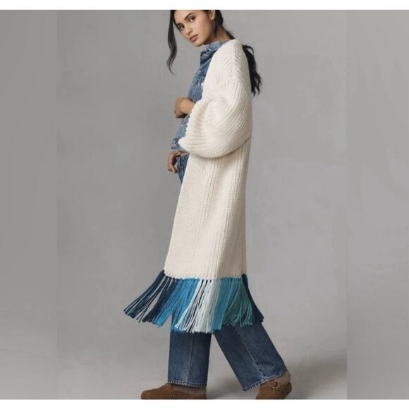 ANTHROPOLOGIE Cardigan Multi Color Duster Fringe Boho $198 One Size - Picture 1 of 9